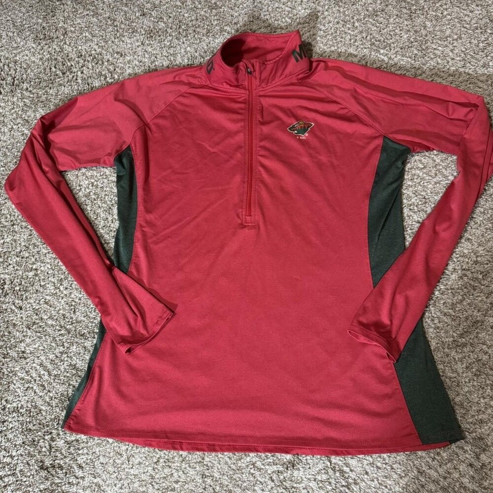 Minnesota Wild Pullover Quarter Zip Womens XL Red Green NHL Hockey Long Sleeve